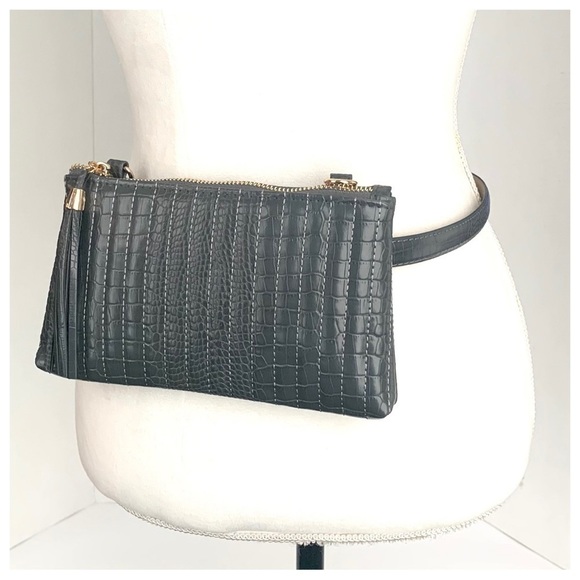 INC Convertible Fanny-Pack- Crossbody Belt Bag Gray Gold Chain Quilted Sz S NWT - Picture 2 of 8